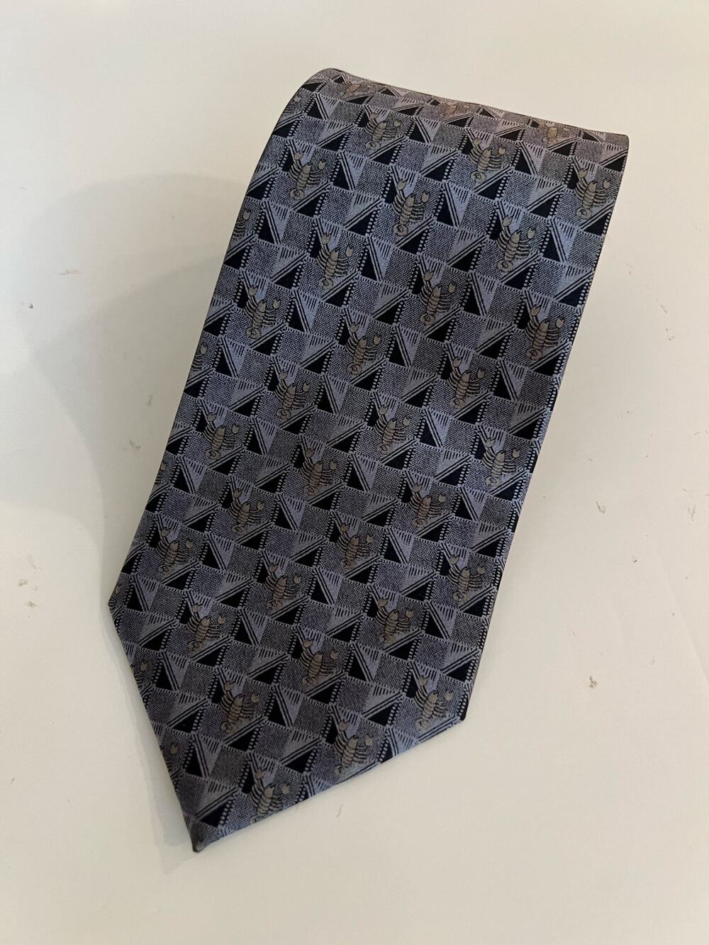 Stonehenge 100% Silk Handmade Men's Neck Tie Silver Geometric Lobster Print JL
